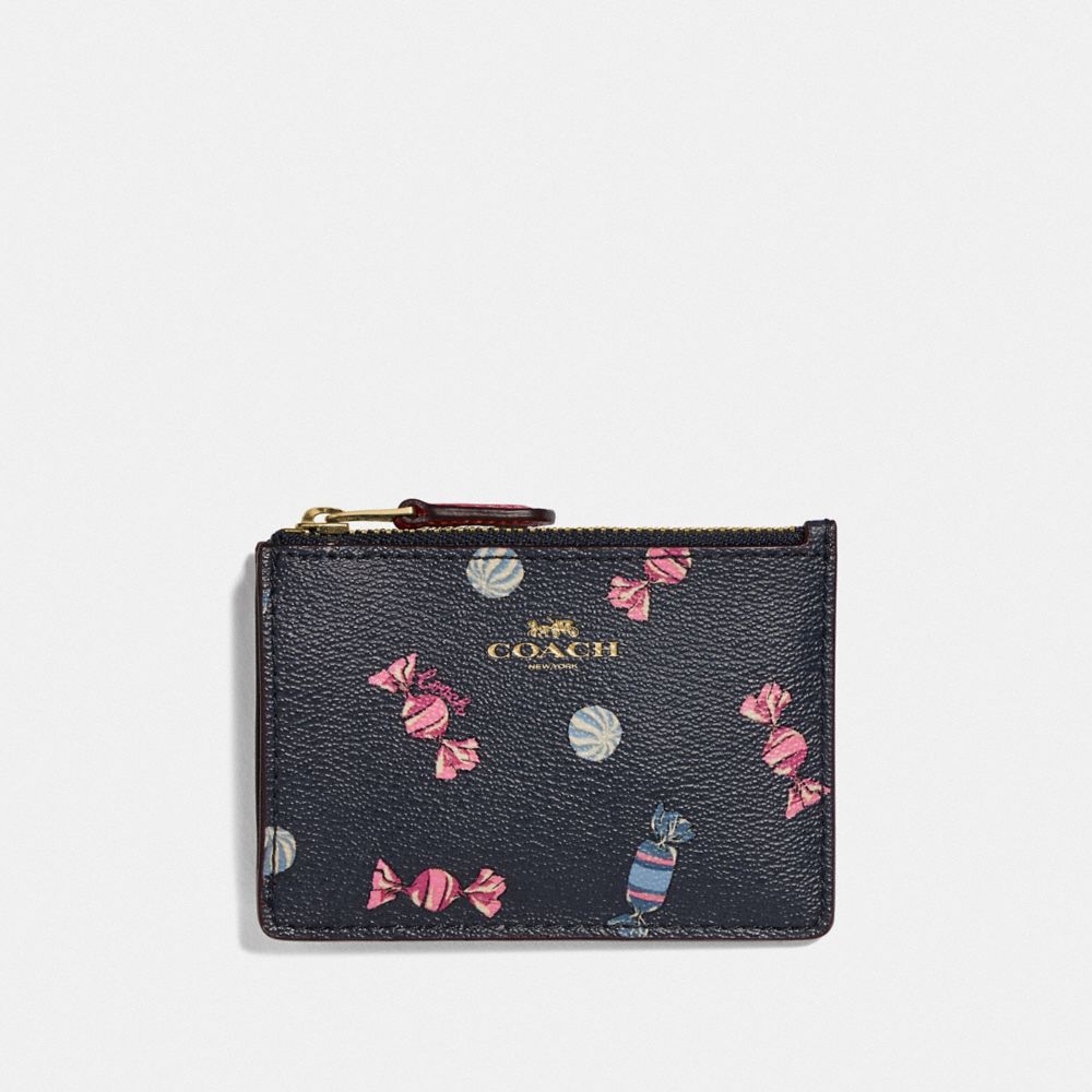 COACH F73464 MINI SKINNY ID CASE WITH SCATTERED CANDY PRINT NAVY/MULTI/PINK RUBY/GOLD