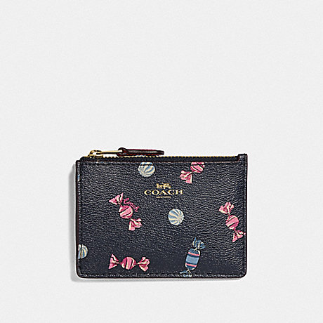 COACH F73464 MINI SKINNY ID CASE WITH SCATTERED CANDY PRINT NAVY/MULTI/PINK-RUBY/GOLD