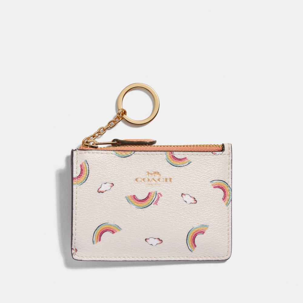COACH F73465 - MINI SKINNY ID CASE WITH ALLOVER RAINBOW PRINT CHALK/LIGHT CORAL/GOLD