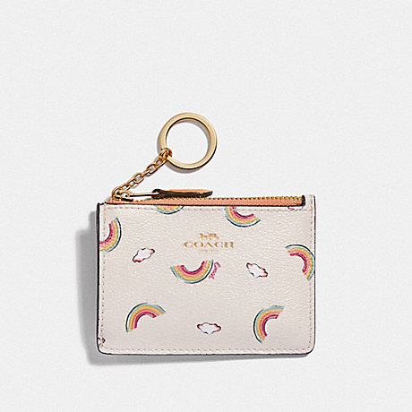COACH MINI SKINNY ID CASE WITH ALLOVER RAINBOW PRINT - CHALK/LIGHT CORAL/GOLD - F73465