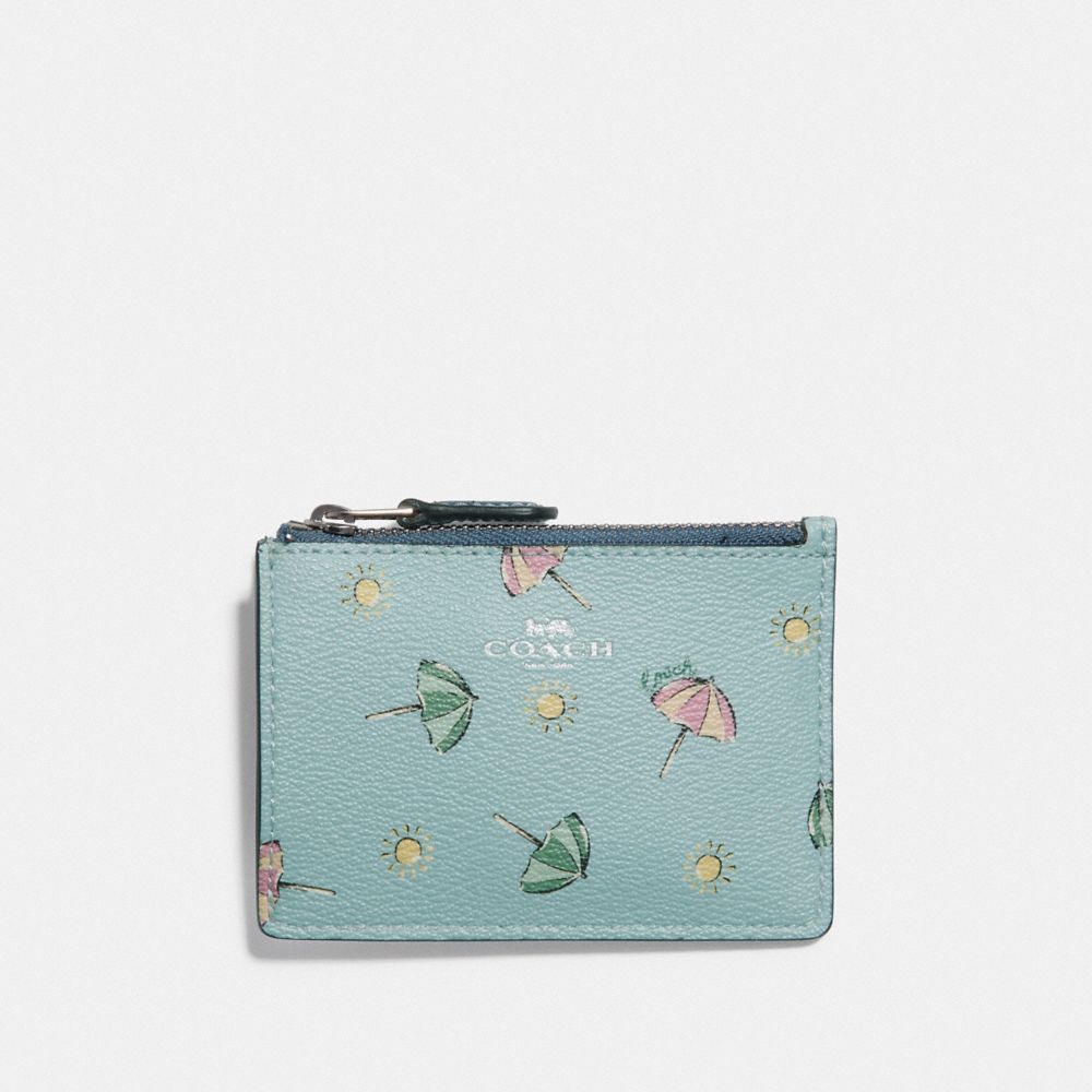 MINI SKINNY ID CASE WITH BEACH UMBRELLA PRINT - SEAFOAM/MIDNIGHT/SILVER - COACH F73466