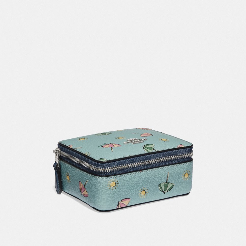 JEWELRY BOX WITH BEACH UMBRELLA PRINT - F73470 - SEAFOAM/MIDNIGHT/SILVER