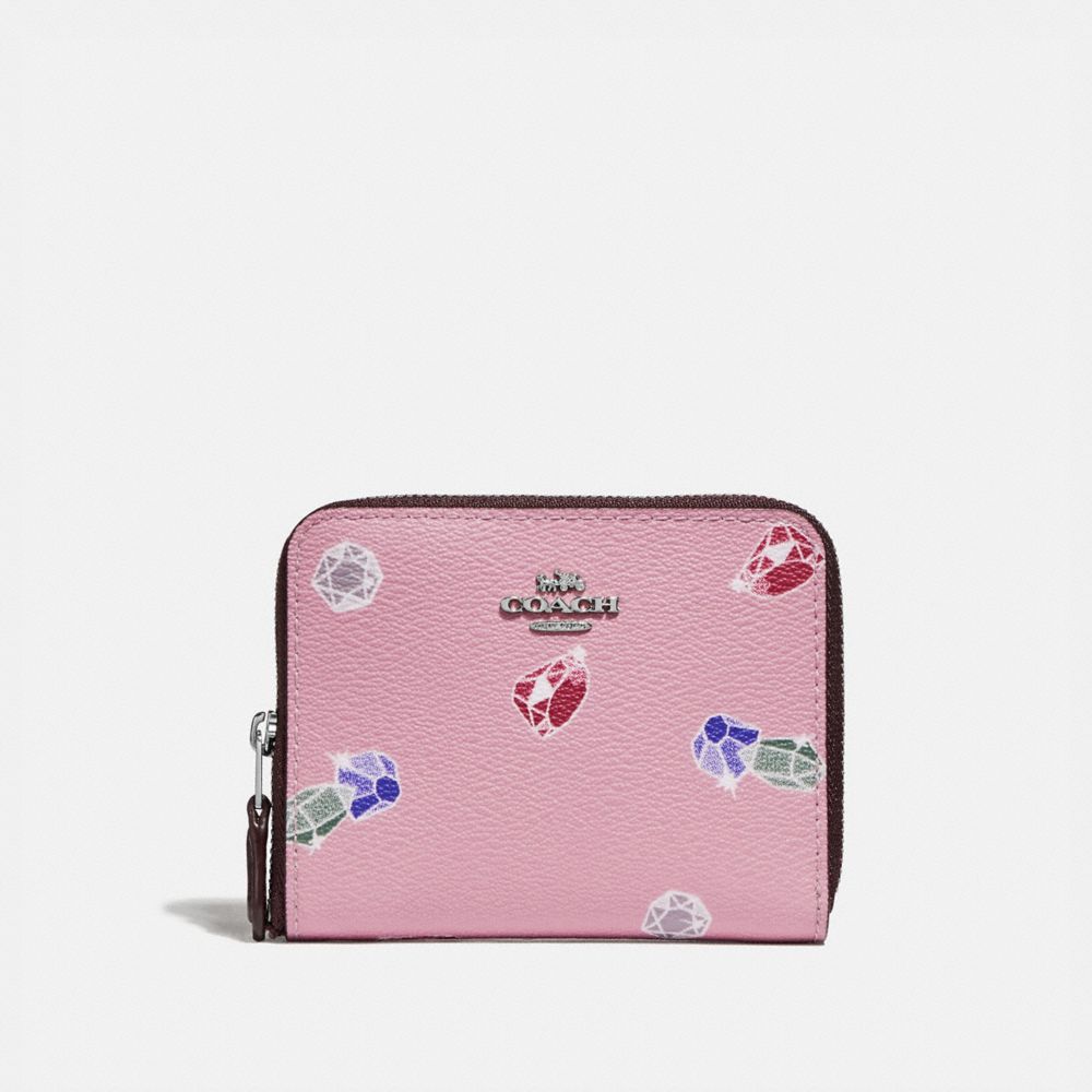 DISNEY X COACH SMALL ZIP AROUND WALLET WITH SNOW WHITE AND THE SEVEN DWARFS GEMS PRINT - F73472 - TULIP/MULTI/SILVER