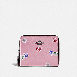 COACH F73472 Disney X Coach Small Zip Around Wallet With Snow White And The Seven Dwarfs Gems Print TULIP/MULTI/SILVER