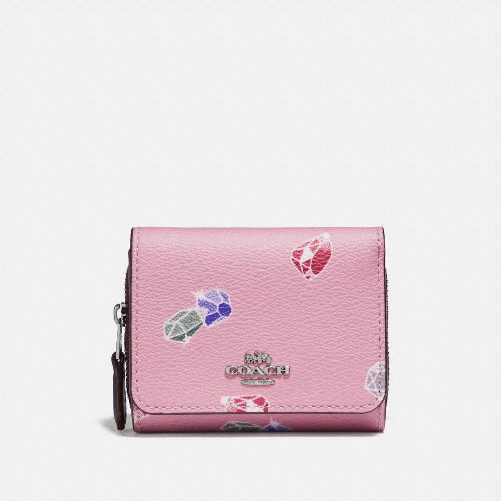 COACH F73477 DISNEY X COACH SMALL TRIFOLD WALLET WITH SNOW WHITE AND THE SEVEN DWARFS GEMS PRINT TULIP/MULTI/SILVER