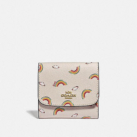 COACH F73478 SMALL WALLET WITH ALLOVER RAINBOW PRINT CHALK/LIGHT CORAL/GOLD