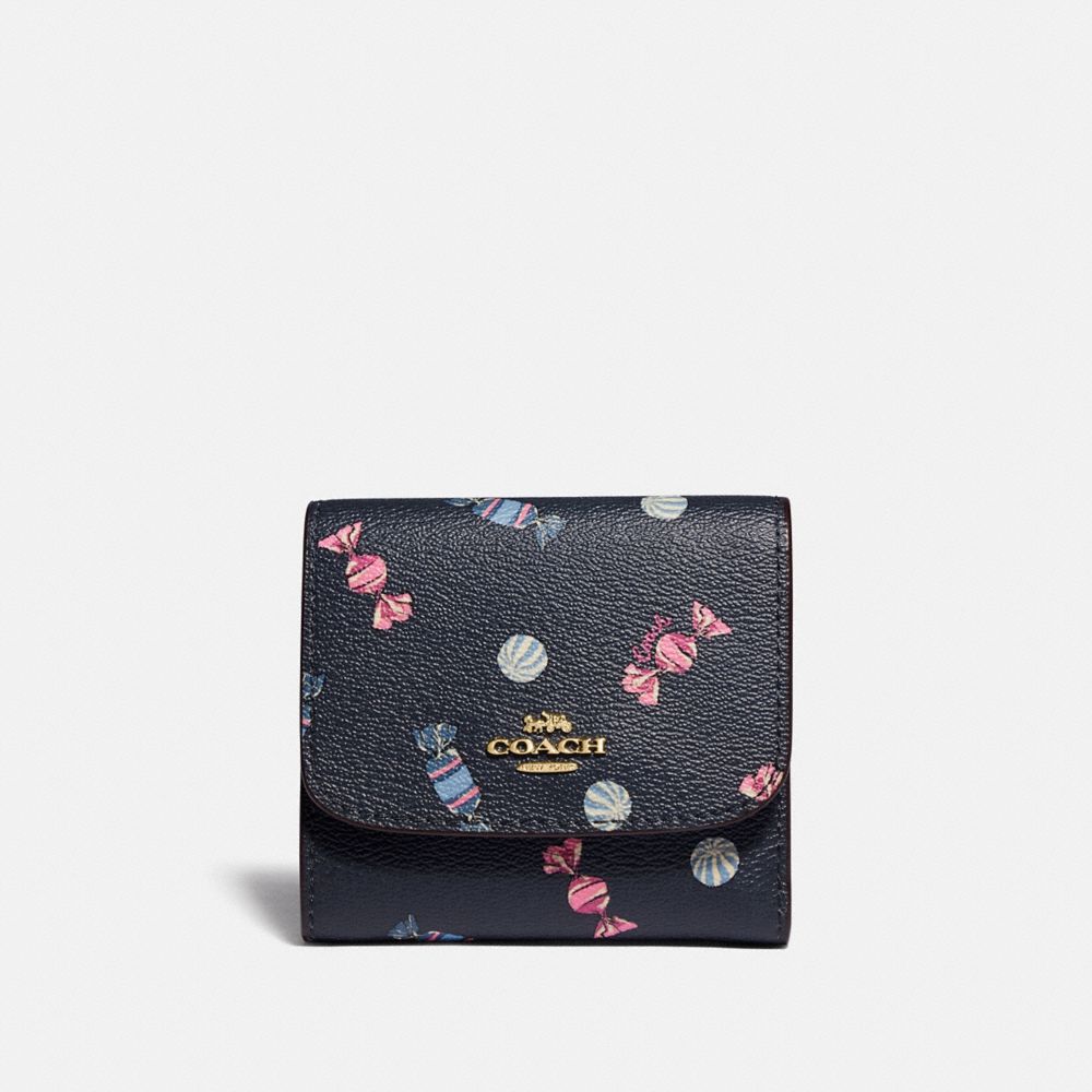 COACH F73479 Small Wallet With Scattered Candy Print NAVY/MULTI/PINK RUBY/GOLD