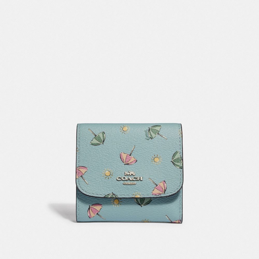 SMALL WALLET WITH BEACH UMBRELLA PRINT - SEAFOAM/MIDNIGHT/SILVER - COACH F73481