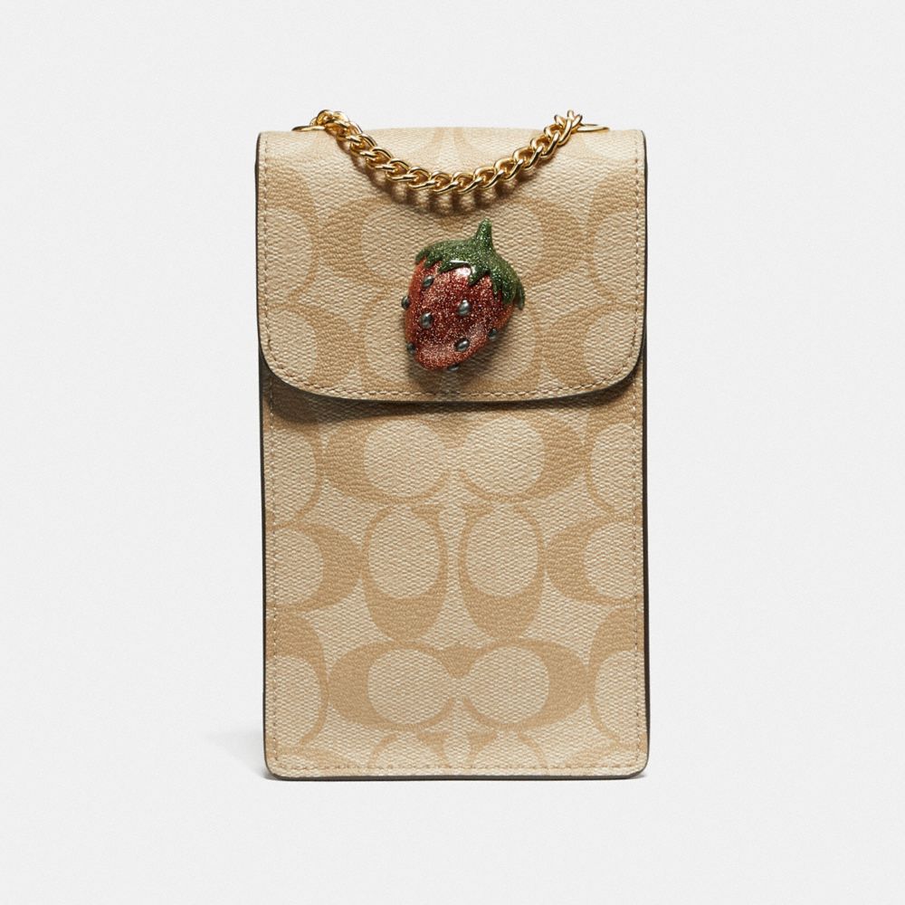 NORTH/SOUTH CROSSBODY IN SIGNATURE CANVAS WITH FRUIT - LIGHT KHAKI/CORAL/GOLD - COACH F73486