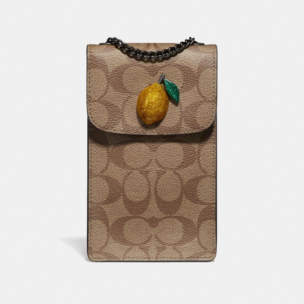 NORTH/SOUTH CROSSBODY IN SIGNATURE CANVAS WITH FRUIT - KHAKI/SUNFLOWER - COACH F73486