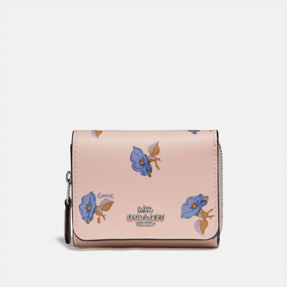 SMALL TRIFOLD WALLET WITH BELL FLOWER PRINT - PINK/MULTI/SILVER - COACH F73490