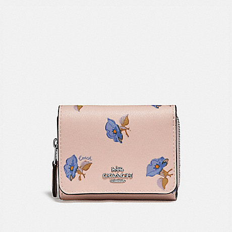 COACH SMALL TRIFOLD WALLET WITH BELL FLOWER PRINT - PINK/MULTI/SILVER - F73490