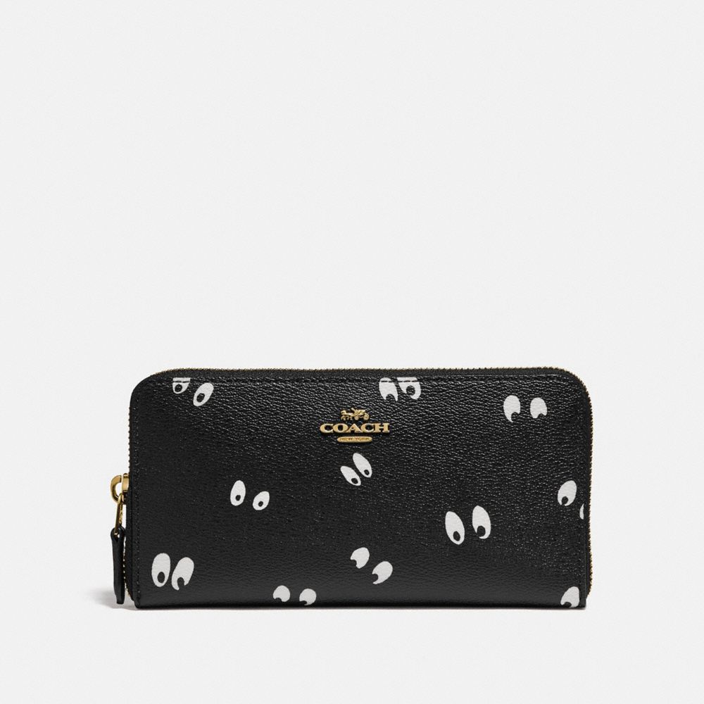 COACH DISNEY X COACH ACCORDION ZIP WALLET WITH SNOW WHITE AND THE SEVEN DWARFS EYES PRINT - BLACK/MULTI/GOLD - F73492