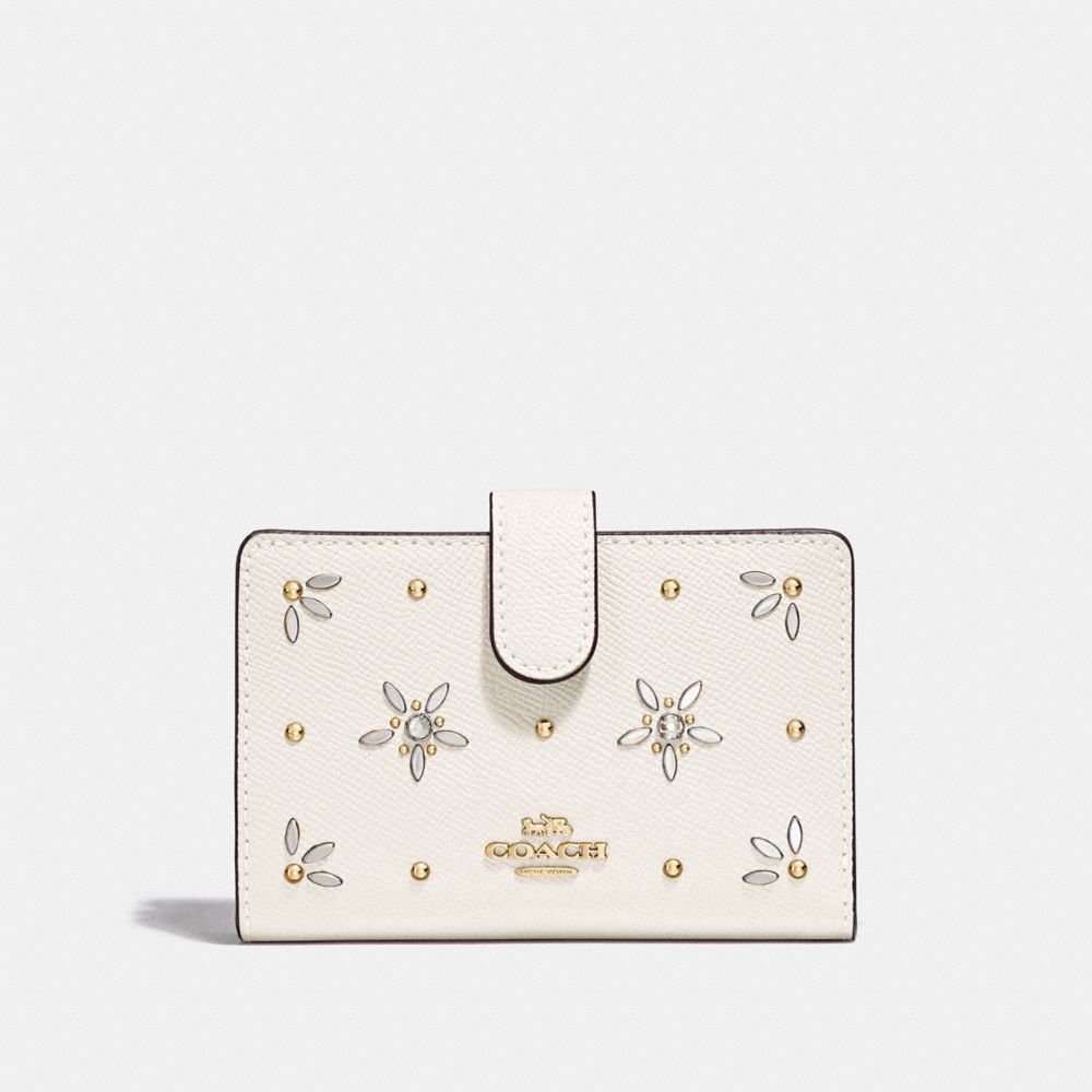COACH F73497 Medium Corner Zip Wallet With Allover Studs CHALK