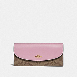 SLIM ENVELOPE WALLET IN COLORBLOCK SIGNATURE CANVAS - F73498 - TULIP/KHAKI/GOLD