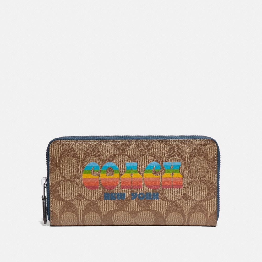 COACH F73510 Accordion Zip Wallet In Signature Canvas With Rainbow Coach Animation KHAKI/MULTI/SILVER