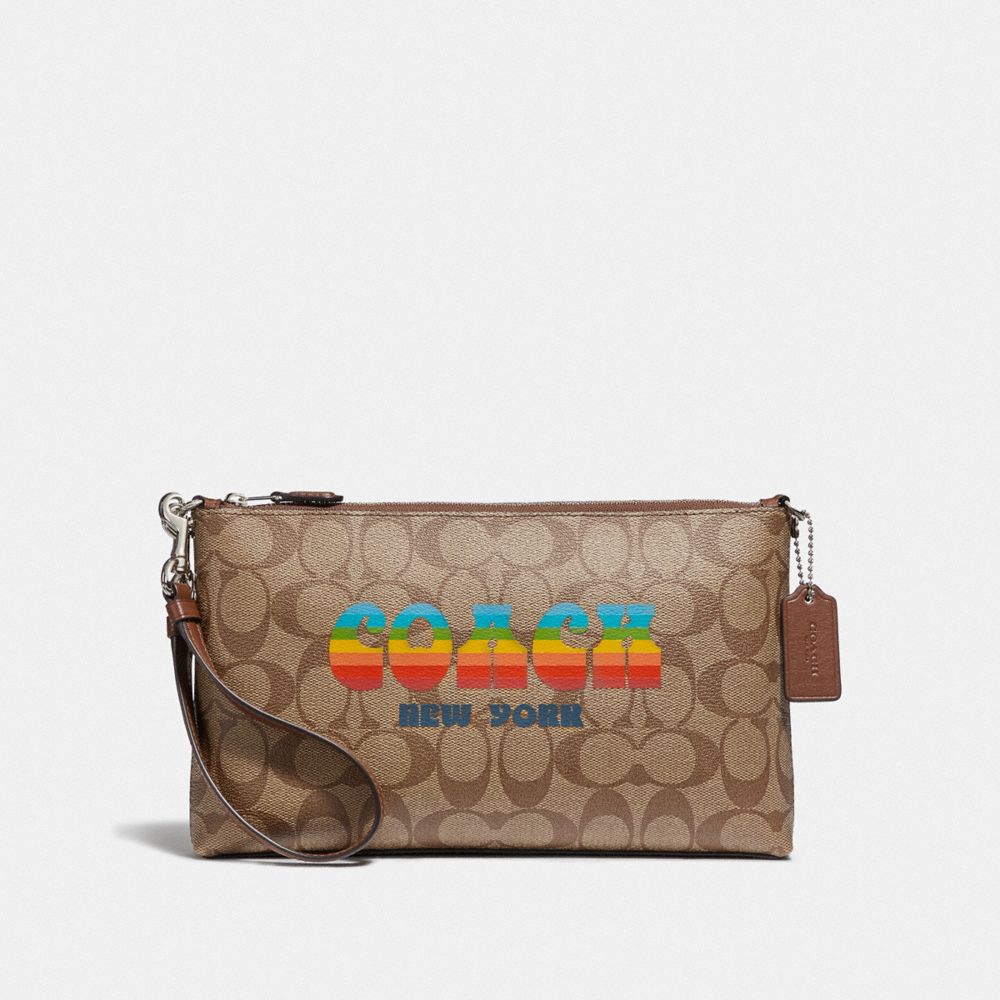 LARGE WRISTLET 25 IN SIGNATURE CANVAS WITH RAINBOW COACH ANIMATION - F73513 - KHAKI/MULTI/SILVER