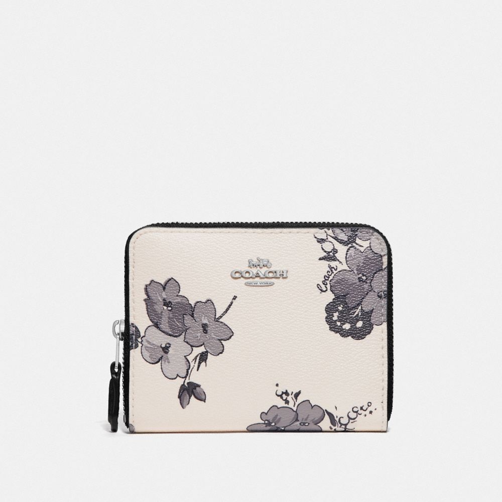 COACH SMALL ZIP AROUND WALLET WITH FAIRY TALE FLORAL PRINT - SILVER/CHALK MULTI - F73515