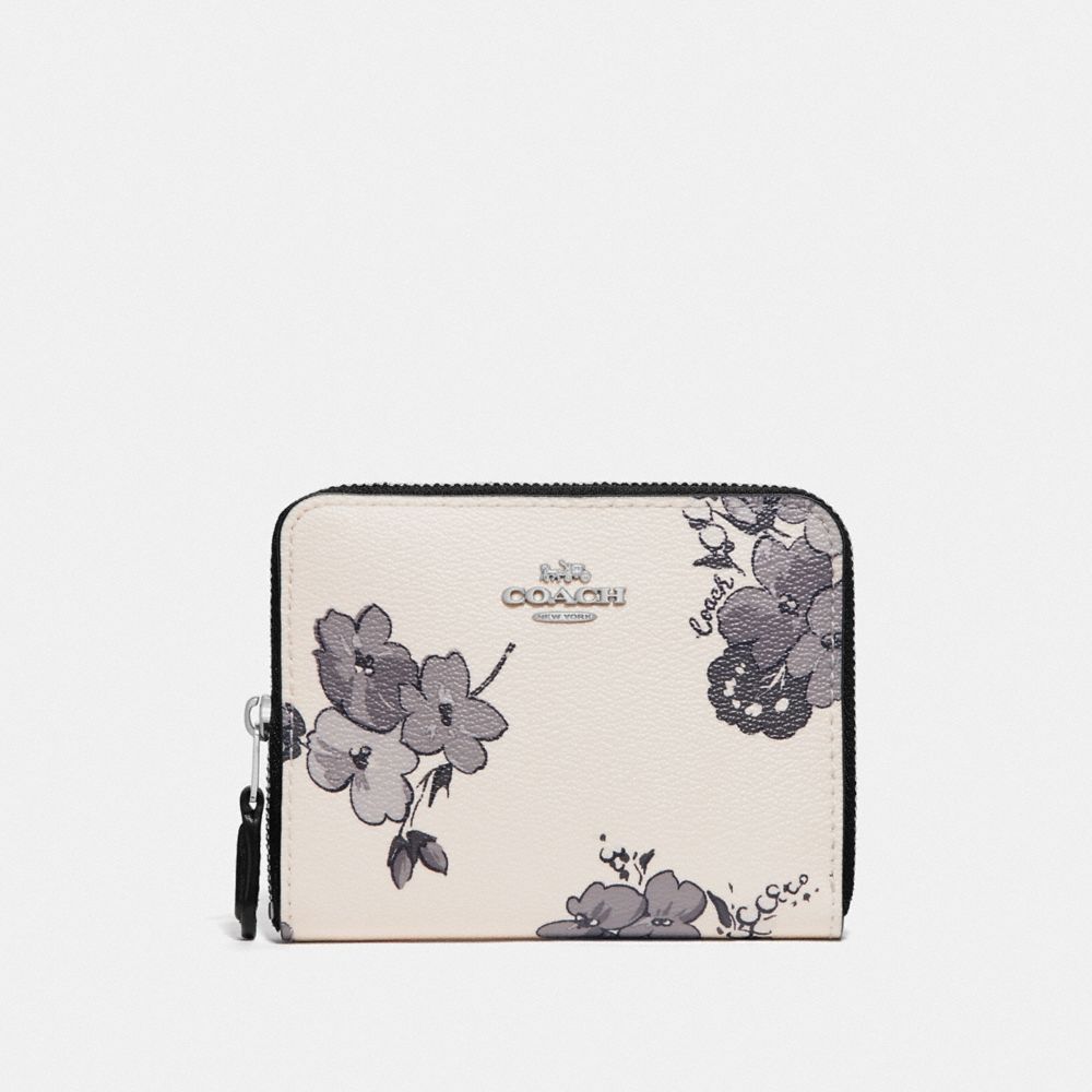 COACH F73515 SMALL ZIP AROUND WALLET WITH FAIRY TALE FLORAL PRINT SILVER/CHALK MULTI