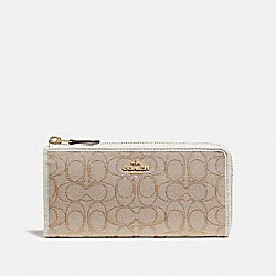 COACH L-ZIP WALLET IN SIGNATURE JACQUARD - LIGHT KHAKI/CHALK/IMITATION GOLD - F73527