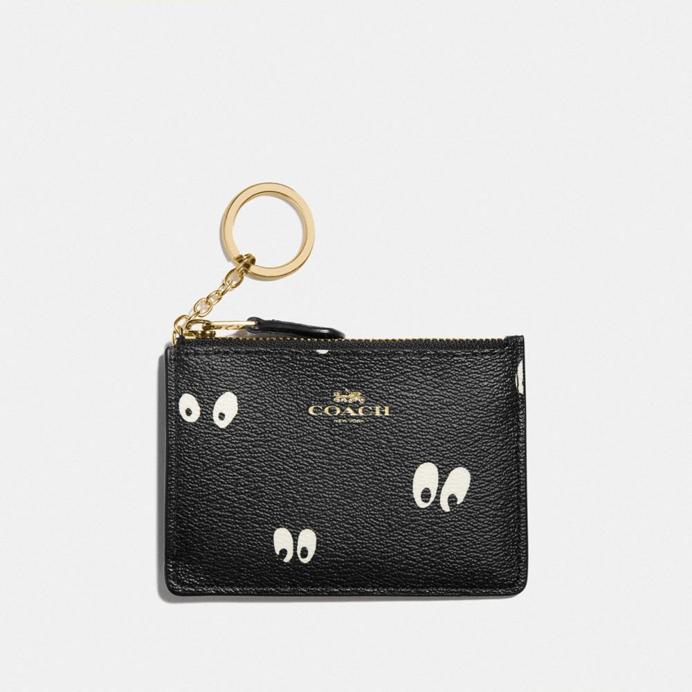 DISNEY X COACH MINI SKINNY ID CASE WITH SNOW WHITE AND THE SEVEN DWARFS EYES PRINT - BLACK/MULTI/GOLD - COACH F73575