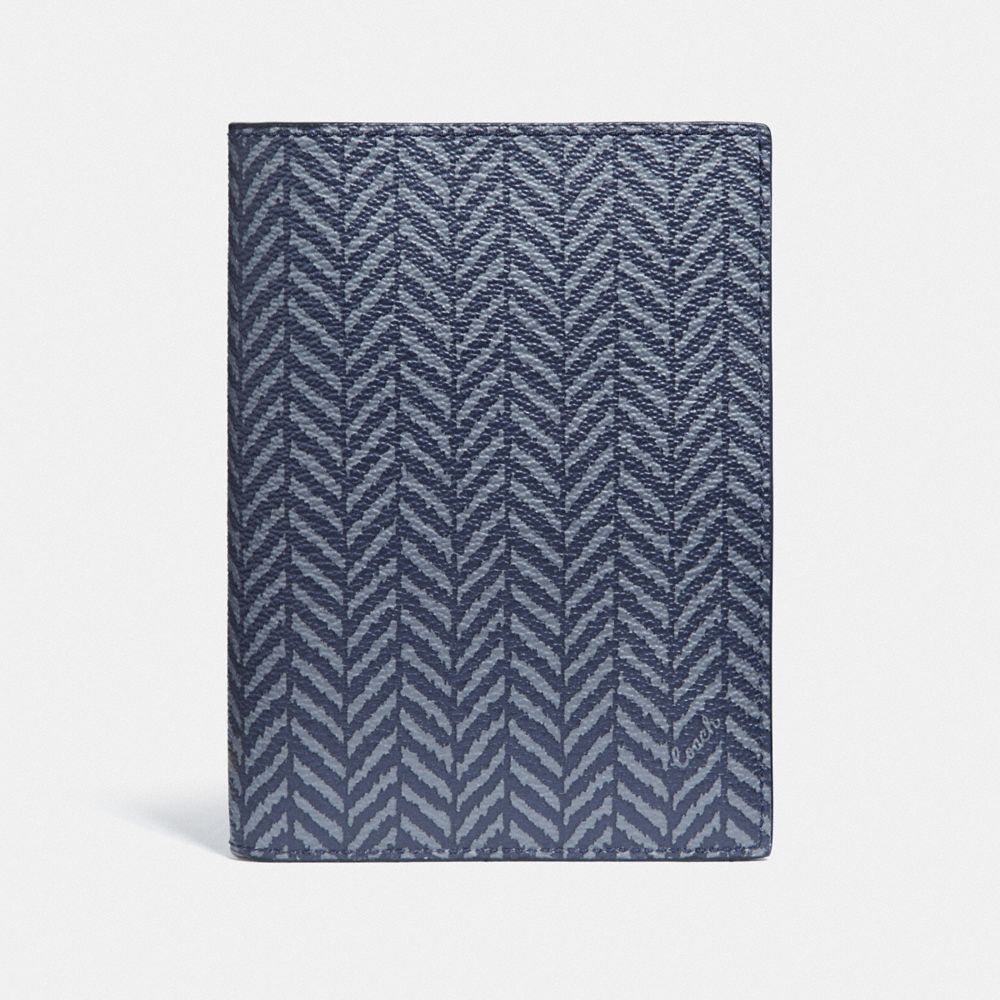 COACH F73585 Passport Case With Herringbone Print NAVY/MULTI