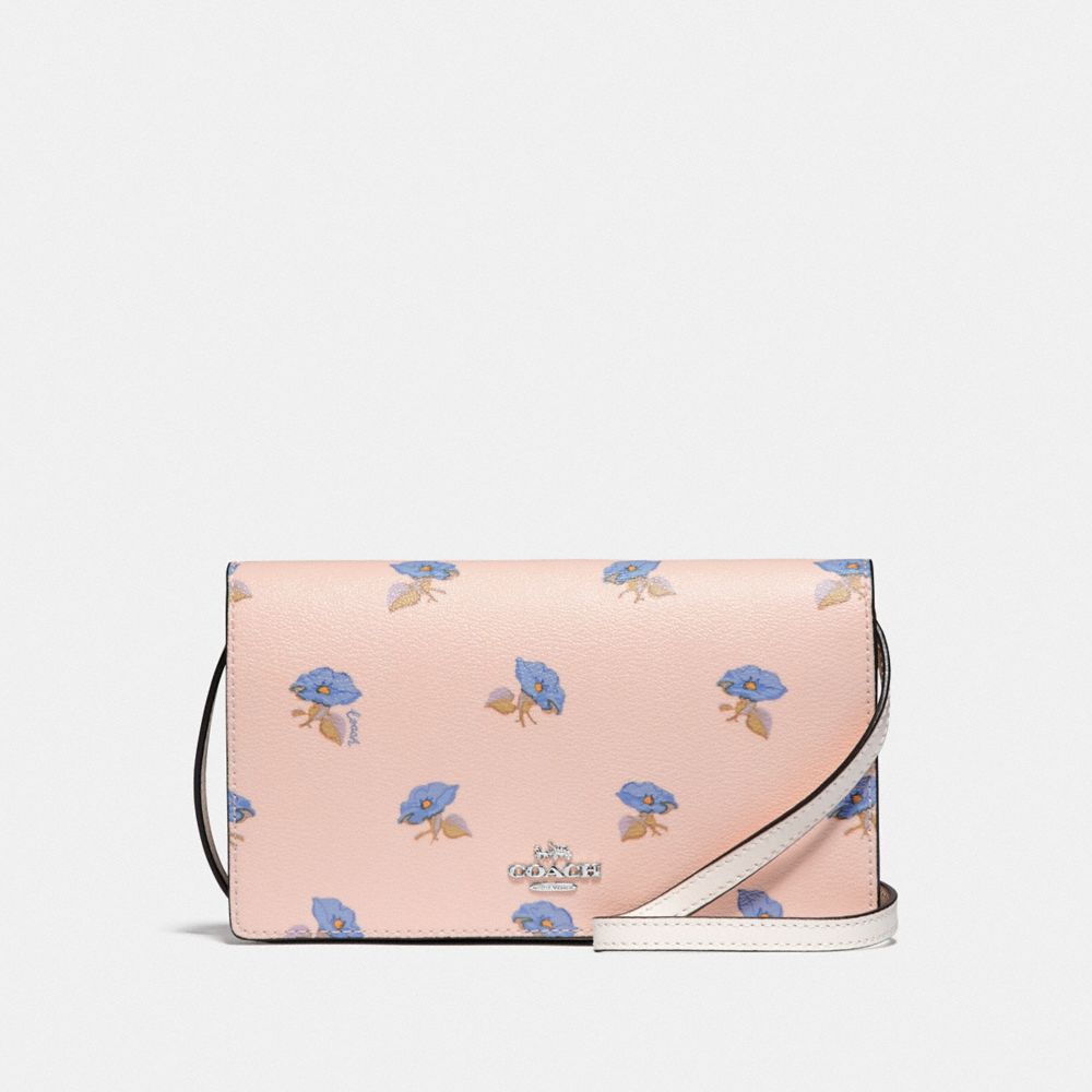 COACH HAYDEN FOLDOVER CROSSBODY CLUTCH WITH BELL FLOWER PRINT - PINK/MULTI/SILVER - F73586