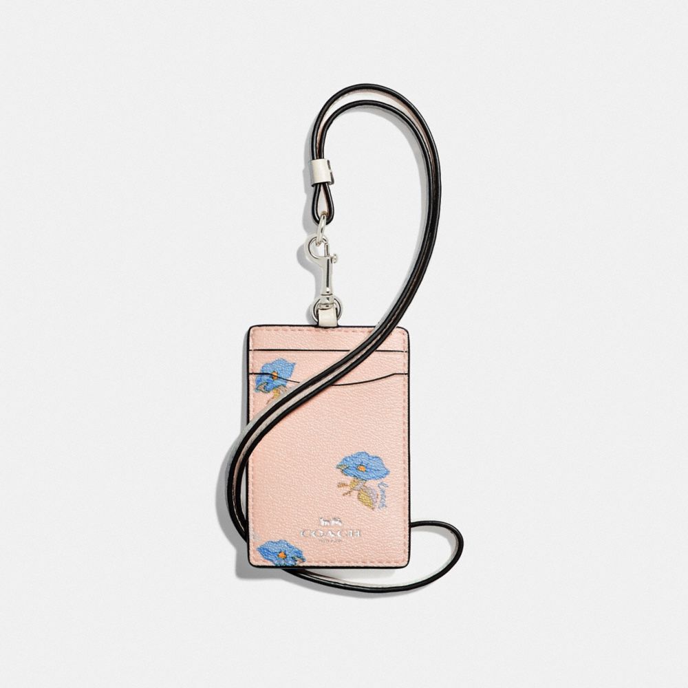 COACH F73597 Id Lanyard With Bell Flower Print PINK/MULTI/SILVER