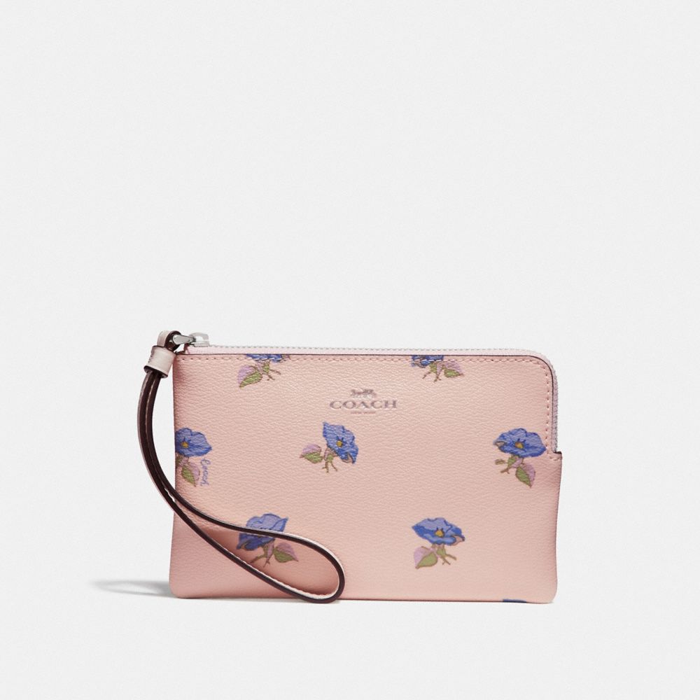 COACH CORNER ZIP WRISTLET WITH BELL FLOWER PRINT - PINK/MULTI/SILVER - F73599