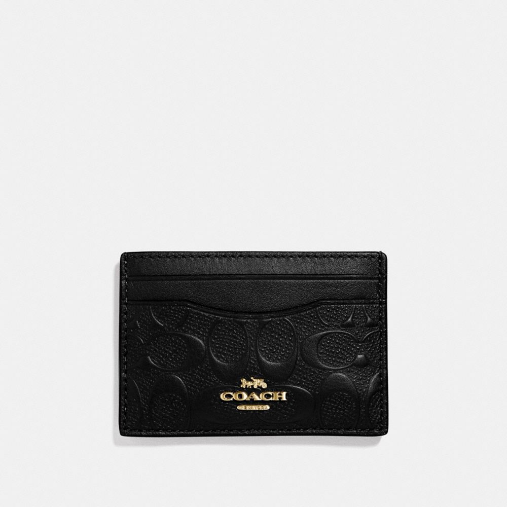 COACH F73601 - CARD CASE IN SIGNATURE LEATHER BLACK/GOLD