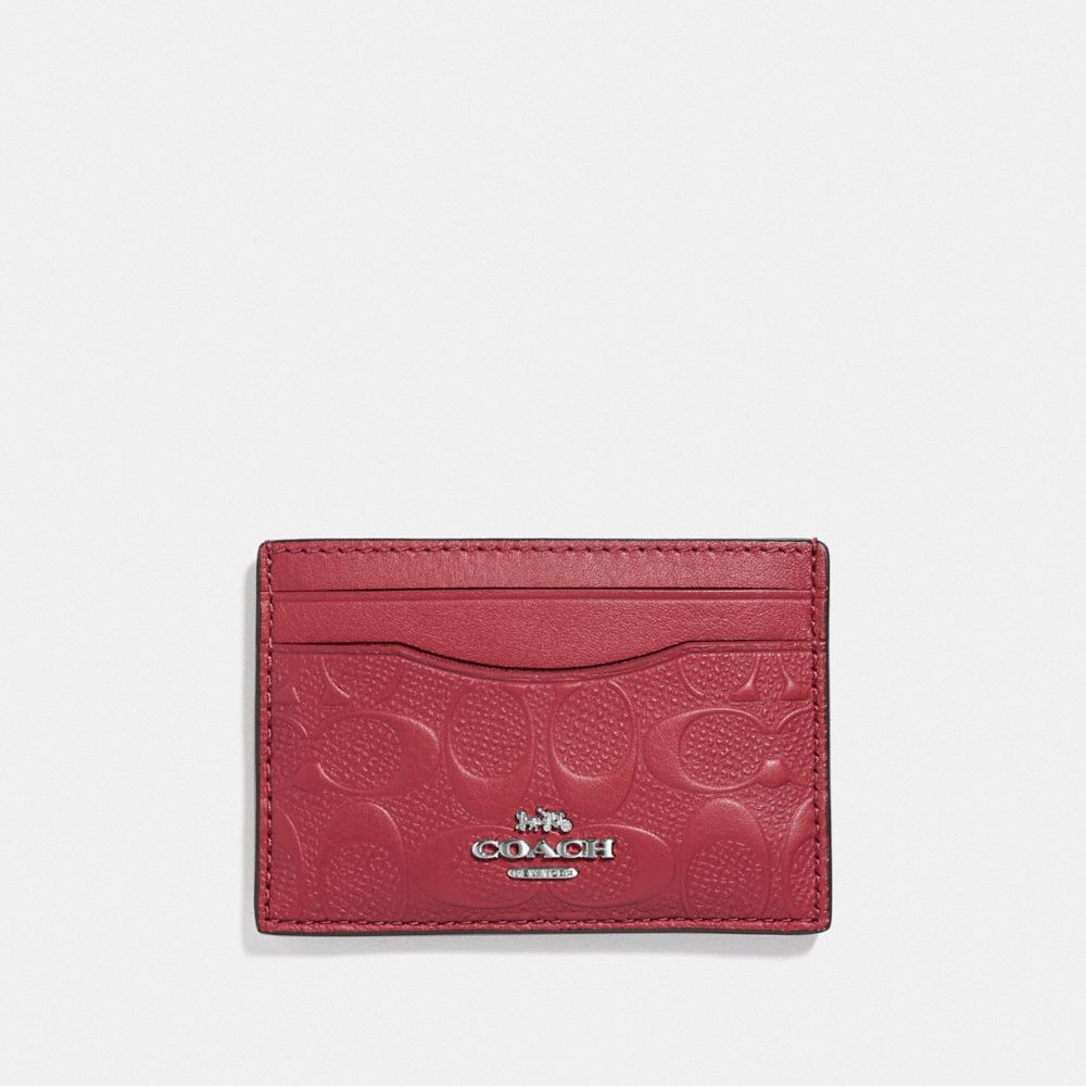 COACH CARD CASE IN SIGNATURE LEATHER - WASHED RED/SILVER - F73601