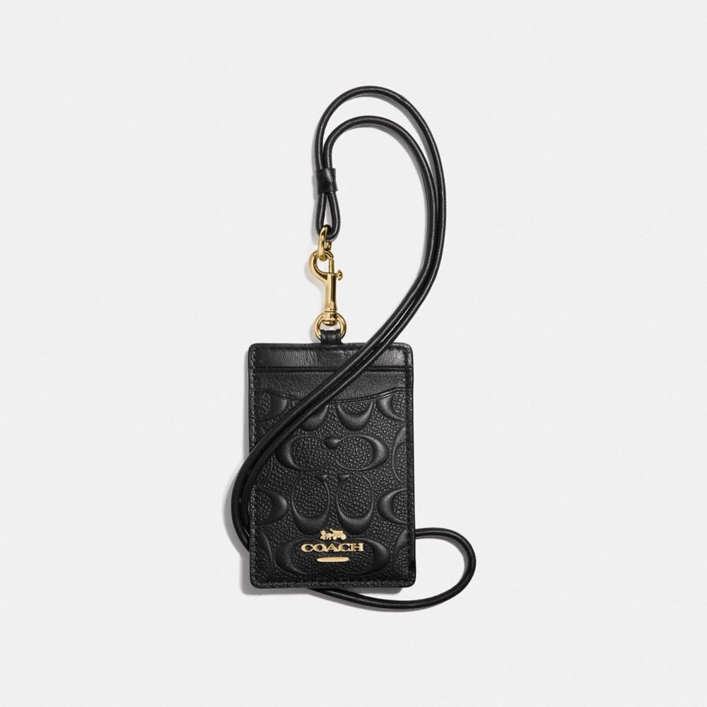 COACH F73602 Id Lanyard In Signature Leather BLACK/GOLD