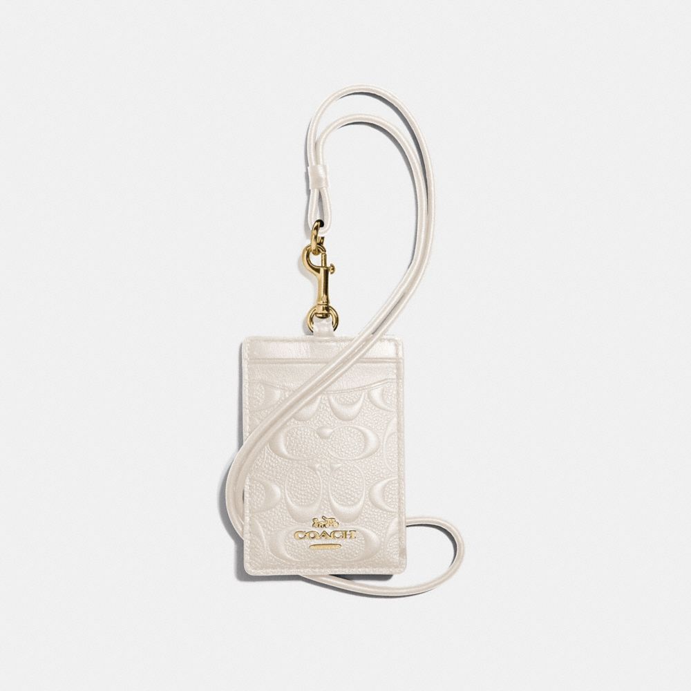 COACH F73602 ID LANYARD IN SIGNATURE LEATHER CHALK/GOLD