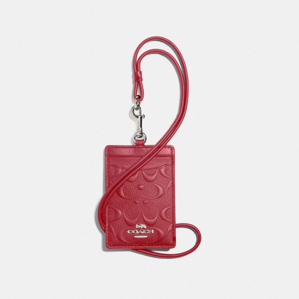 ID LANYARD IN SIGNATURE LEATHER - WASHED RED/SILVER - COACH F73602