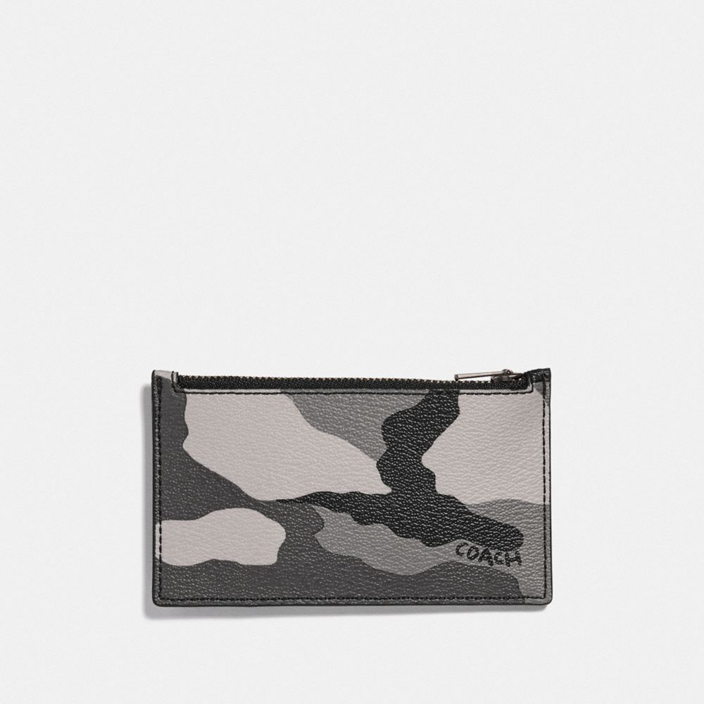 ZIP CARD CASE WITH CAMO PRINT - BLACK ANTIQUE NICKEL/BLACK MULTI - COACH F73605