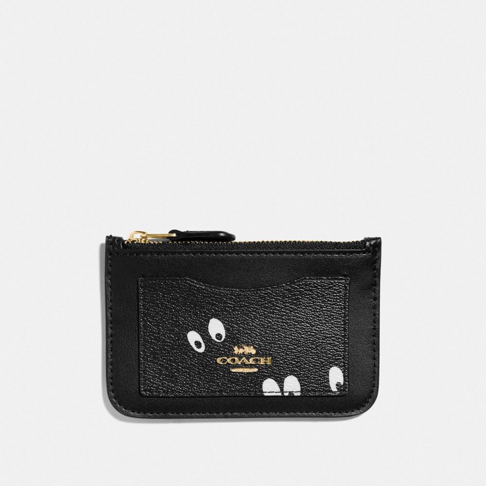 DISNEY X COACH ZIP TOP CARD CASE WITH SNOW WHITE AND THE SEVEN DWARFS EYES PRINT - BLACK/MULTI/GOLD - COACH F73606