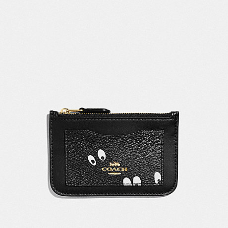 COACH DISNEY X COACH ZIP TOP CARD CASE WITH SNOW WHITE AND THE SEVEN DWARFS EYES PRINT - BLACK/MULTI/GOLD - F73606