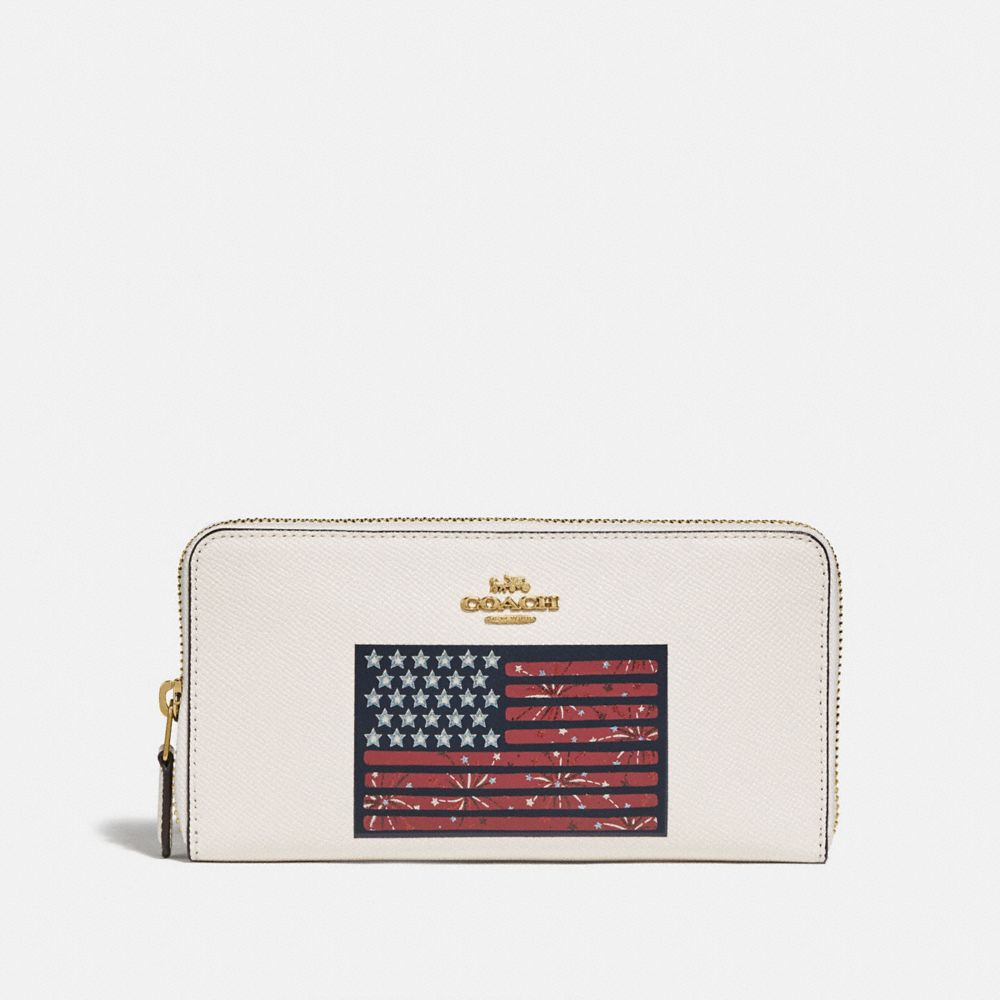 COACH F73608 Accordion Zip Wallet With Americana Flag Motif GOLD/CHALK MULTI/DENIM