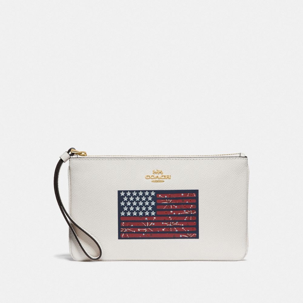 LARGE WRISTLET WITH AMERICANA FLAG MOTIF - F73609 - GOLD/CHALK MULTI/DENIM