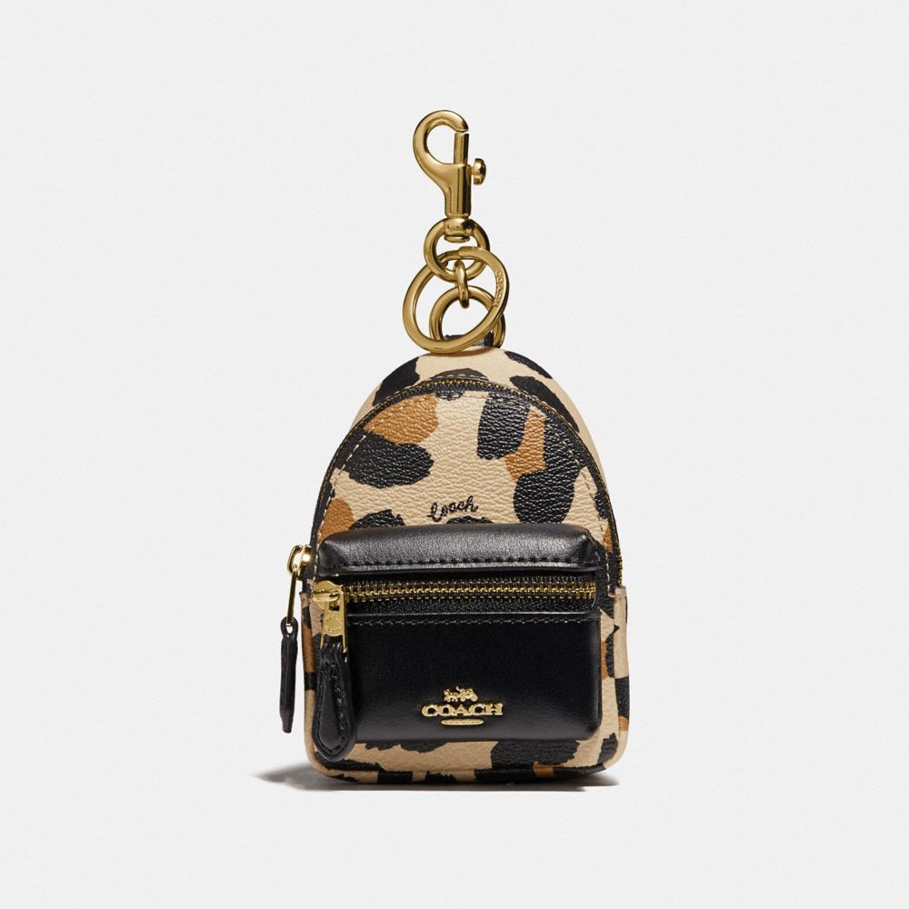 COACH F73610 BACKPACK COIN CASE WITH ANIMAL PRINT NATURAL/GOLD