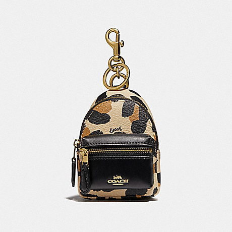COACH BACKPACK COIN CASE WITH ANIMAL PRINT - NATURAL/GOLD - F73610