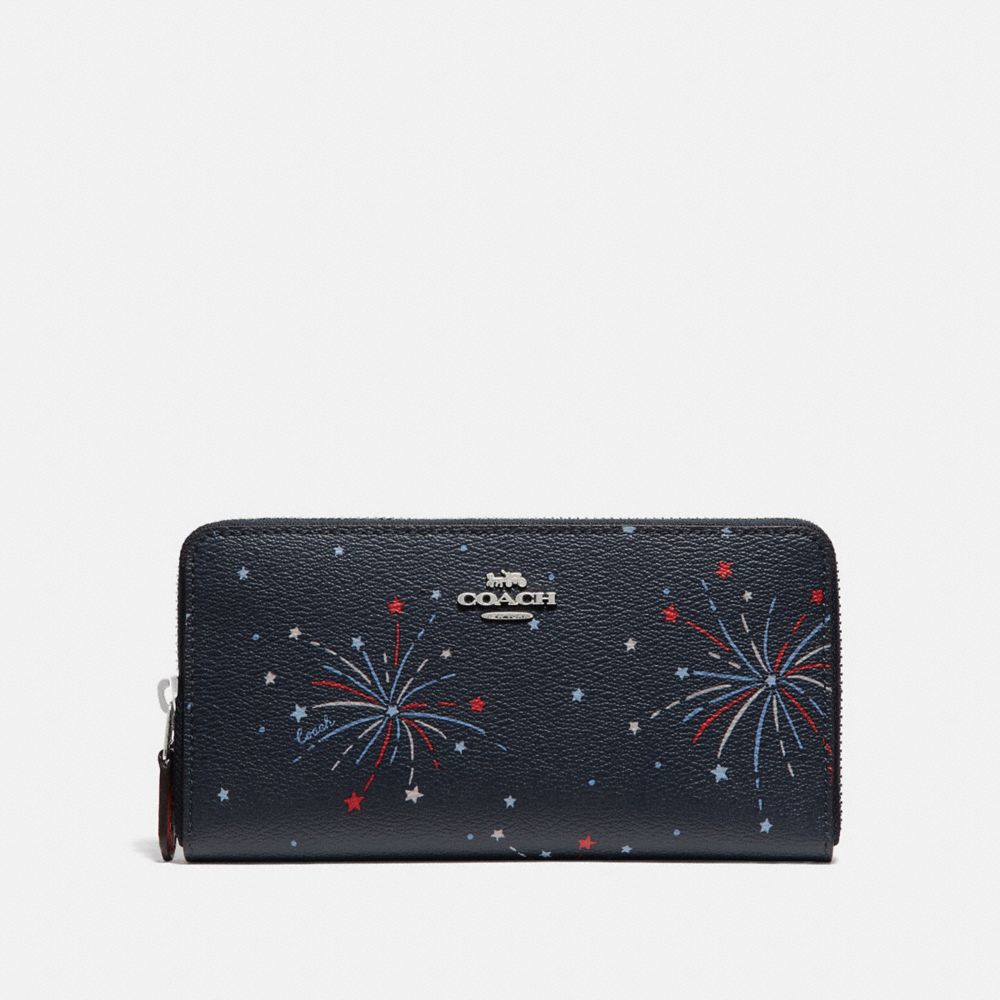 COACH F73625 ACCORDION ZIP WALLET WITH FIREWORKS PRINT SILVER/NAVY MULTI