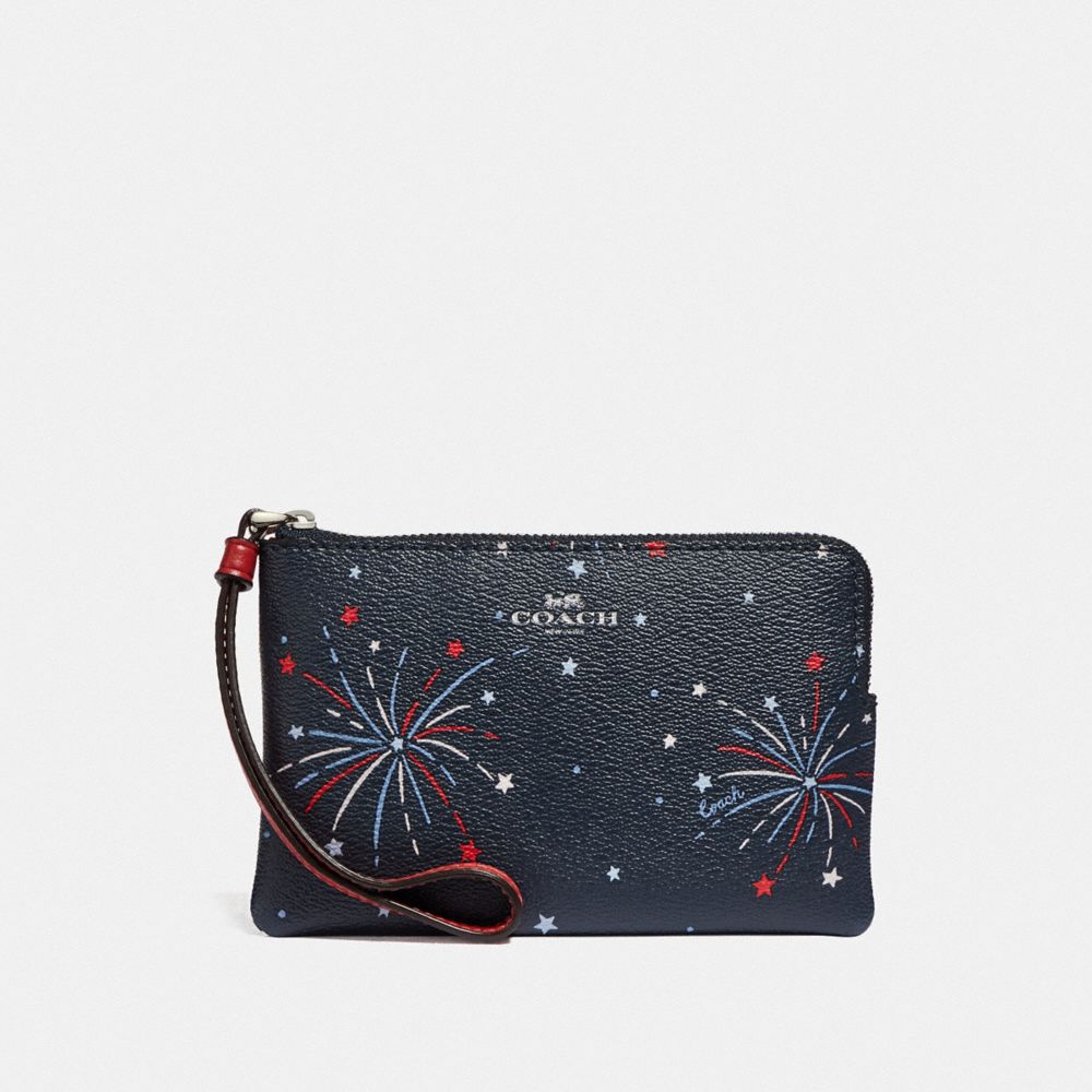 CORNER ZIP WRISTLET WITH FIREWORKS PRINT - SILVER/NAVY MULTI - COACH F73627