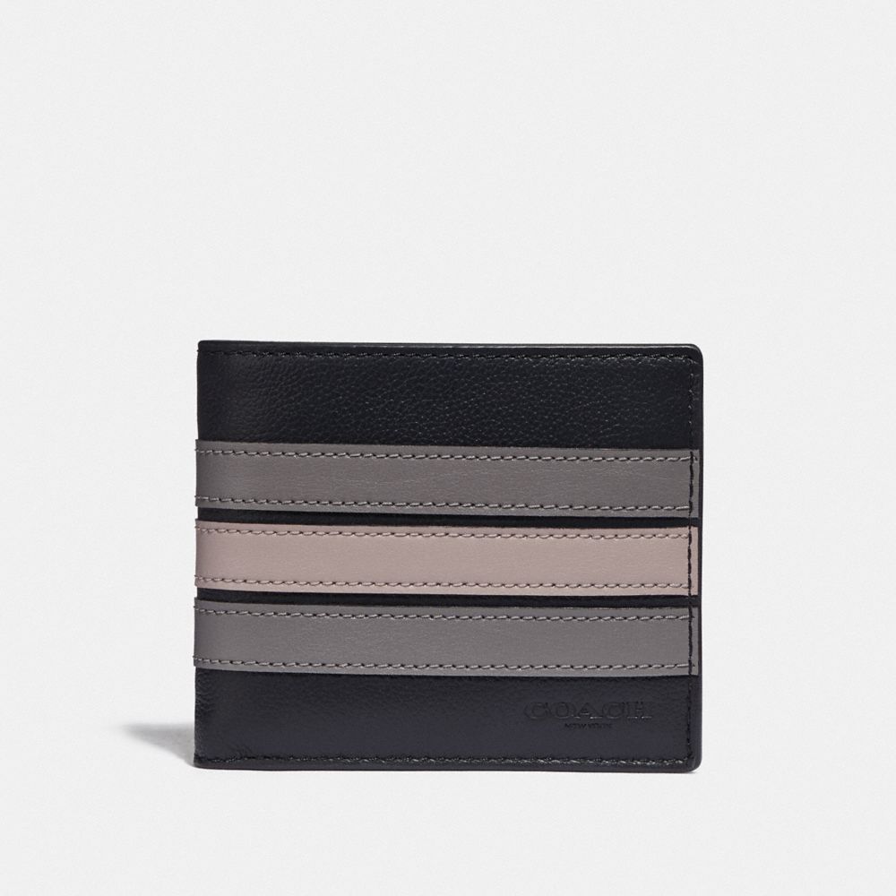 Coach Men's 3-In-1 Wallet In Refined Pebble Leather With Varsity Stripe  (Black Saddle - Midnight)