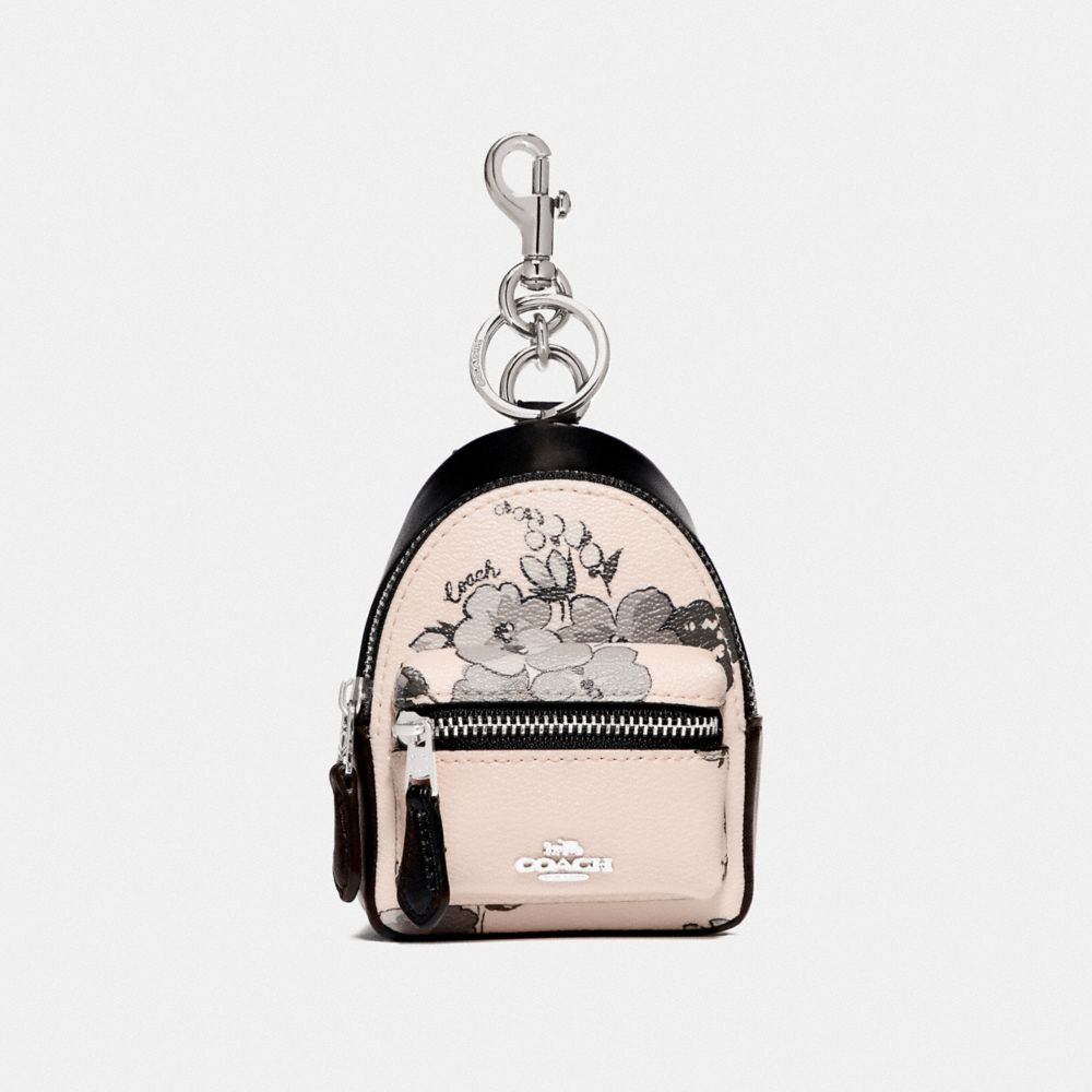 COACH F73638 BACKPACK COIN CASE WITH FAIRY TALE FLORAL PRINT SILVER/CHALK-MULTI