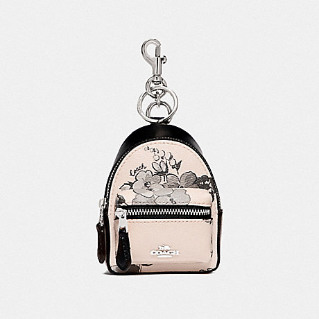 COACH BACKPACK COIN CASE WITH FAIRY TALE FLORAL PRINT - SILVER/CHALK MULTI - F73638