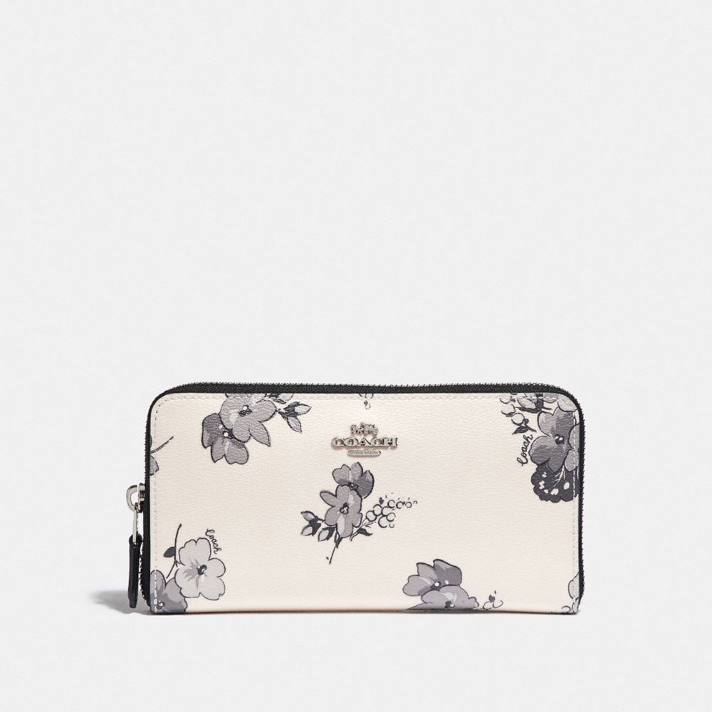 COACH F73663 - ACCORDION ZIP WALLET WITH FAIRY TALE FLORAL PRINT SILVER/CHALK MULTI