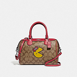 COACH F73670 Mini Bennett Satchel In Signature Canvas With Ms. Pac-man KHAKI MULTI/SILVER