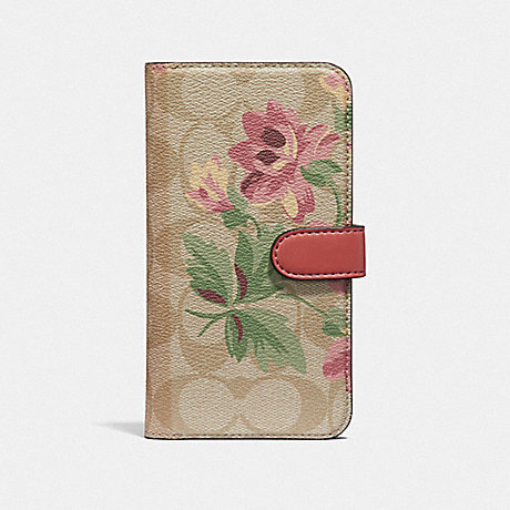 COACH F73698 IPHONE X/XS FOLIO IN SIGNATURE CANVAS WITH LILY BOUQUET PRINT LIGHT KHAKI/PINK