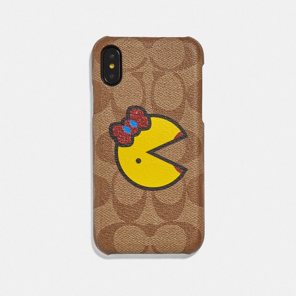 IPHONE X/XS CASE IN SIGNATURE CANVAS WITH MS. PAC-MAN - F73706 - KHAKI/YELLOW